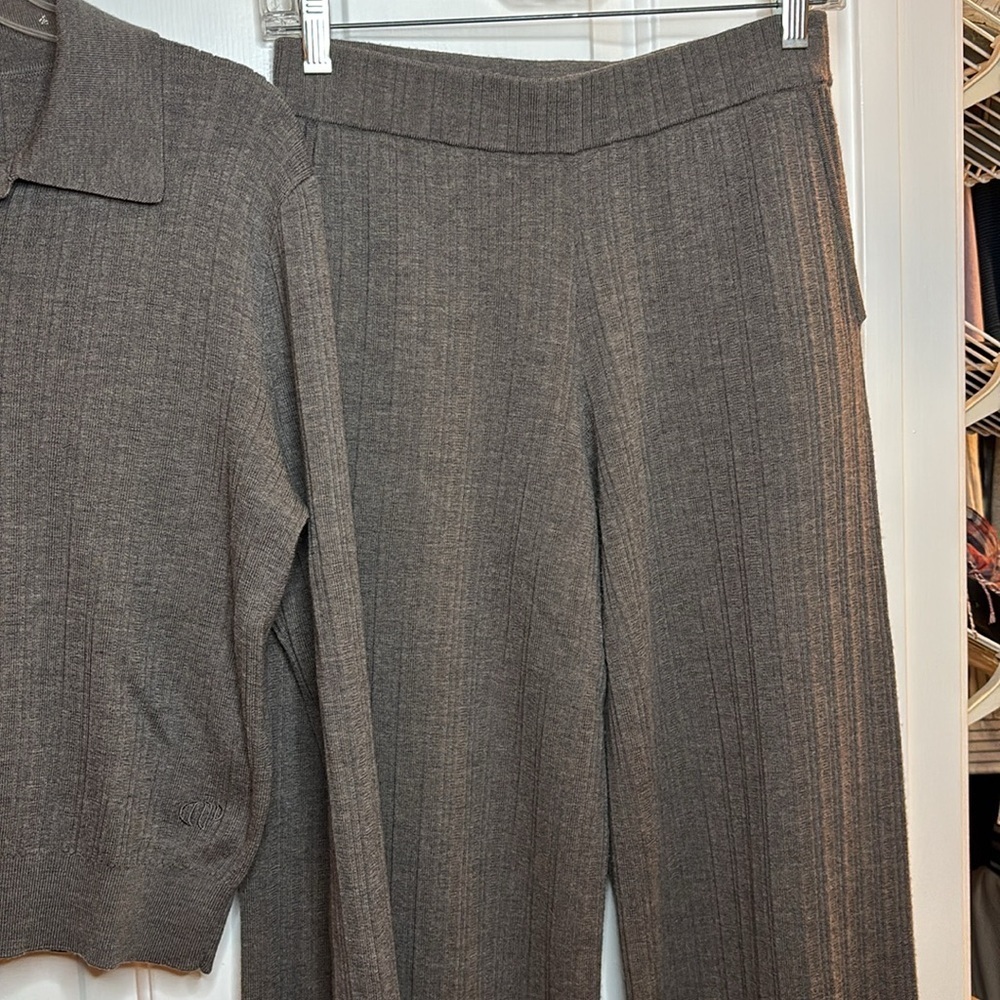 EUC CLAUDIE PIERLOT Women's Muted Brown Knit Set top size L pants size M - Picture 3 of 14